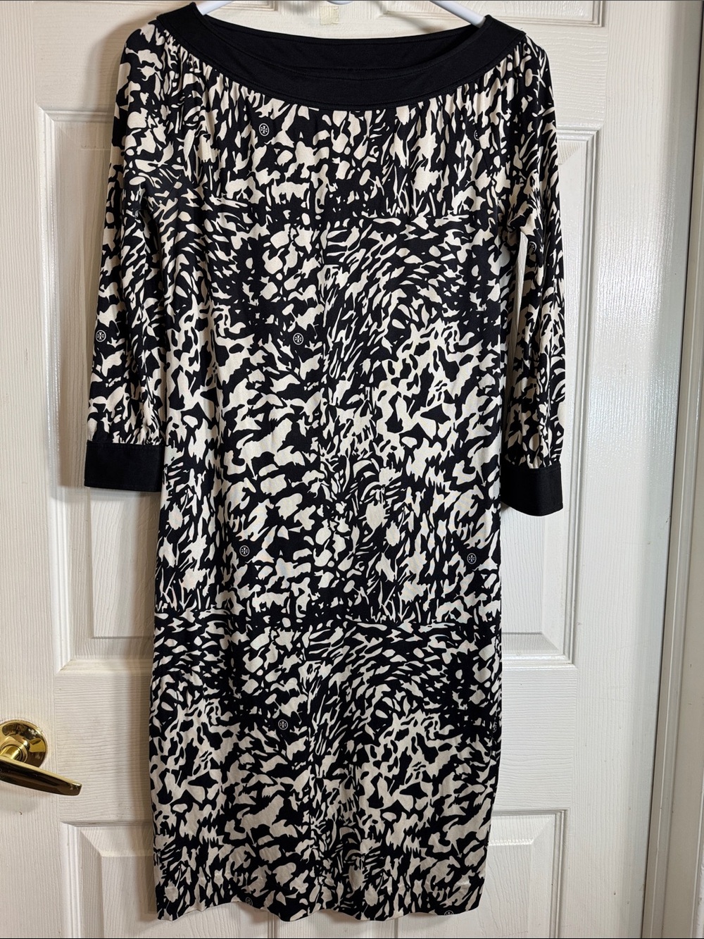 Tory Burch Silk Black and Cream 3/4 Sleeves Logo Sz XS